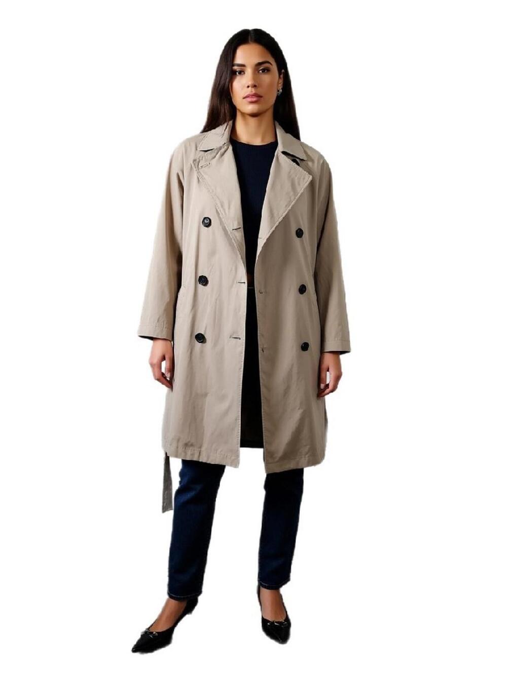 Old Navy Womens Rain Trench Coat Double Brested Tan Waterproof Sz L Light weight